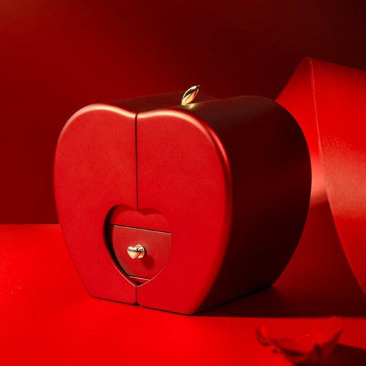 "Fashion Jewelry Box Red Apple Christmas Gift Necklace Eternal Rose For Girl Mother's Day Valentine's Day Gifts With Artificial Flower Rose Flower Jewelry Box - MANDOTOS"