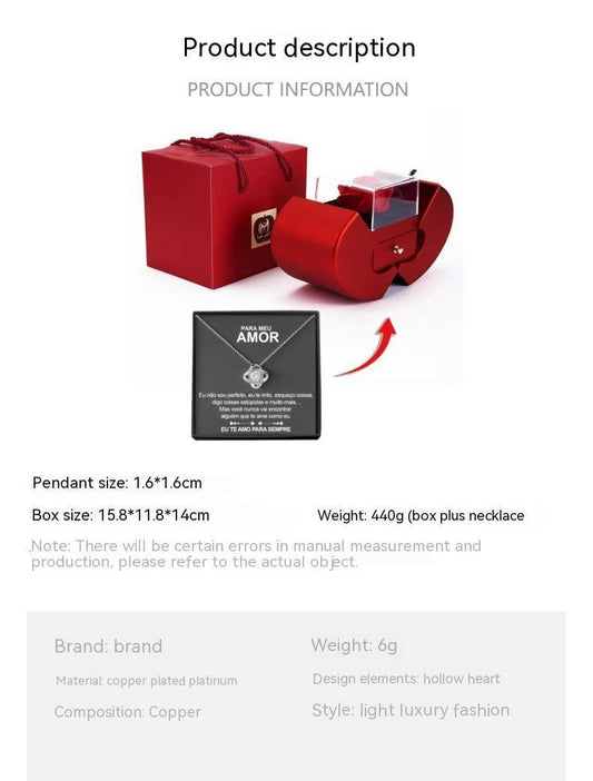 "Fashion Jewelry Box Red Apple Christmas Gift Necklace Eternal Rose For Girl Mother's Day Valentine's Day Gifts With Artificial Flower Rose Flower Jewelry Box - MANDOTOS"
