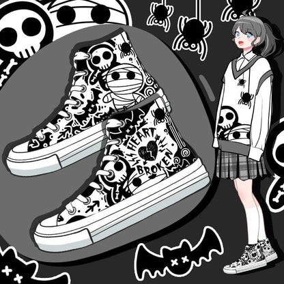 "Amy and Michael Original Design Individual Graffiti Shoes Women High Top Canvas Sneakers Teenagers Students Skateboard Shoes - MANDOTOS"