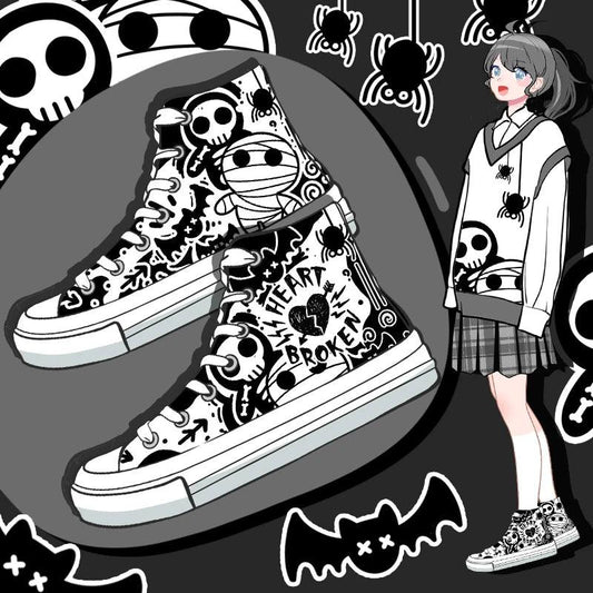 "Amy and Michael Original Design Individual Graffiti Shoes Women High Top Canvas Sneakers Teenagers Students Skateboard Shoes - MANDOTOS"