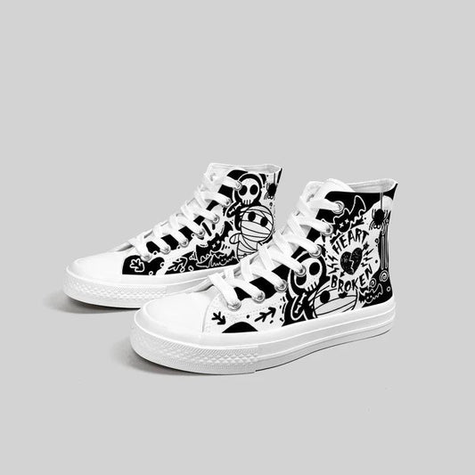 "Amy and Michael Original Design Individual Graffiti Shoes Women High Top Canvas Sneakers Teenagers Students Skateboard Shoes - MANDOTOS"