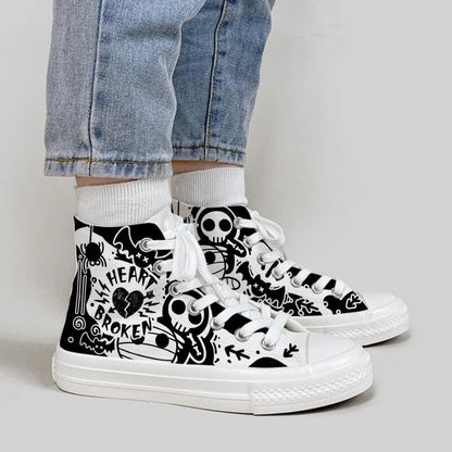 "Amy and Michael Original Design Individual Graffiti Shoes Women High Top Canvas Sneakers Teenagers Students Skateboard Shoes - MANDOTOS"