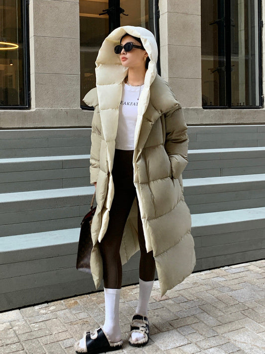 "Women's Cozy Long Hooded Down Jacket - MANDOTOS"
