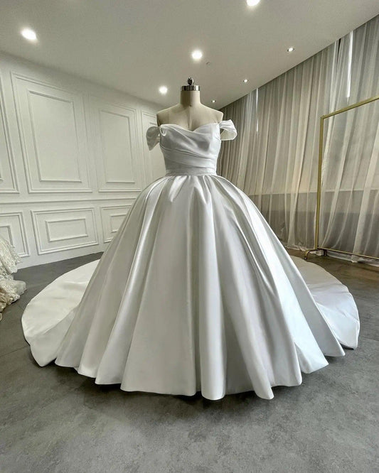 "VIKTORIA Princess Satin Wedding Dresses For Woman 2025 Bride Ball Gowns Off Shoulder Lace Up Vestidos De Novia Customized - MANDOTOS"