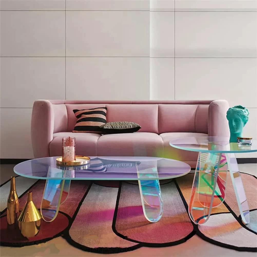 Acrylic Rainbow Color Coffee Table - Iridescent Modern Accent Table - MANDOTOS