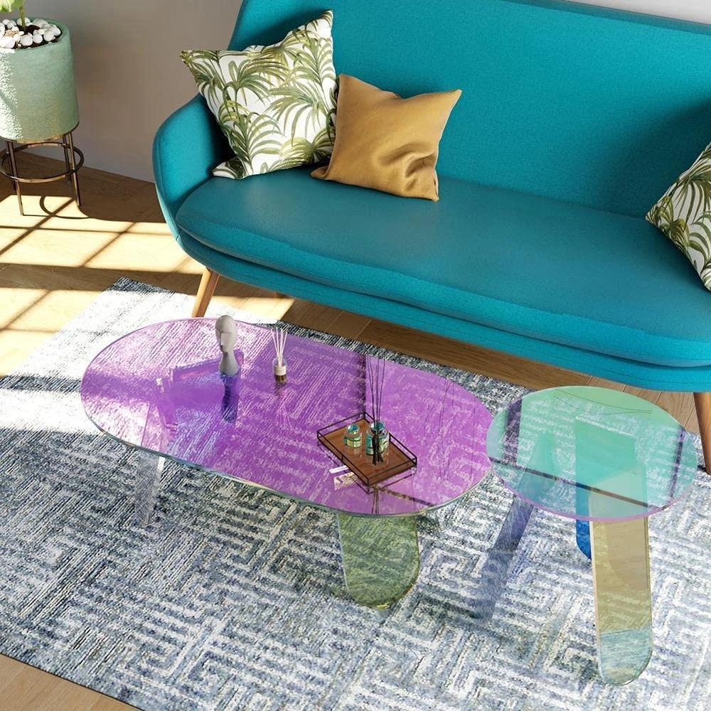 Acrylic Rainbow Color Coffee Table - Iridescent Modern Accent Table - MANDOTOS