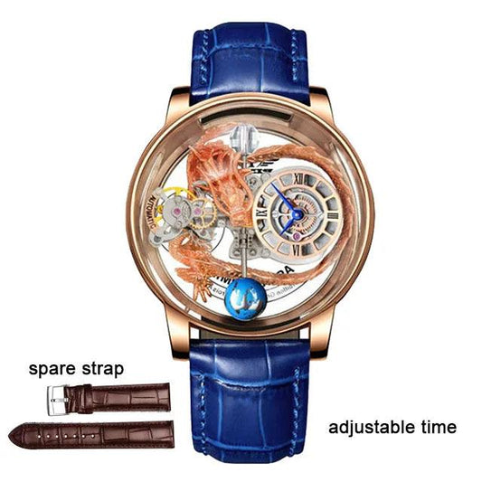 "PINDU Design Art astronomique Sculpture Traditionnelle Artisanat Dragon dor en Trois Dimensions Men Watch Transparent Case Globe - MANDOTOS"