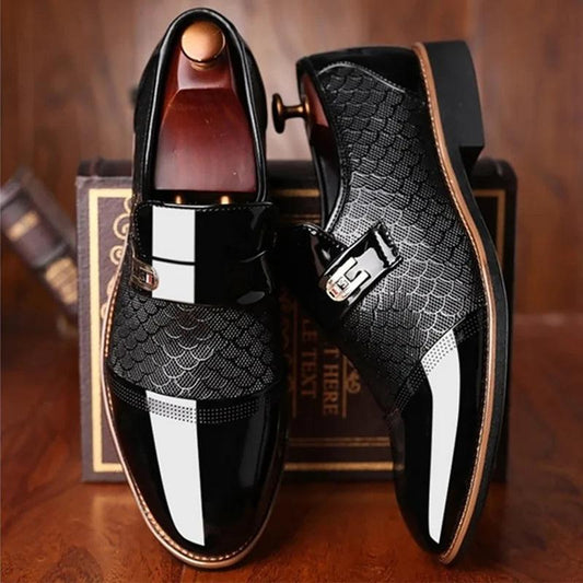 "Men's shoes Leather Embossing Classic Fashion Luxury men shoes Wear-resistant Non slip Mans footwear Anti-slip Black shoes - MANDOTOS"