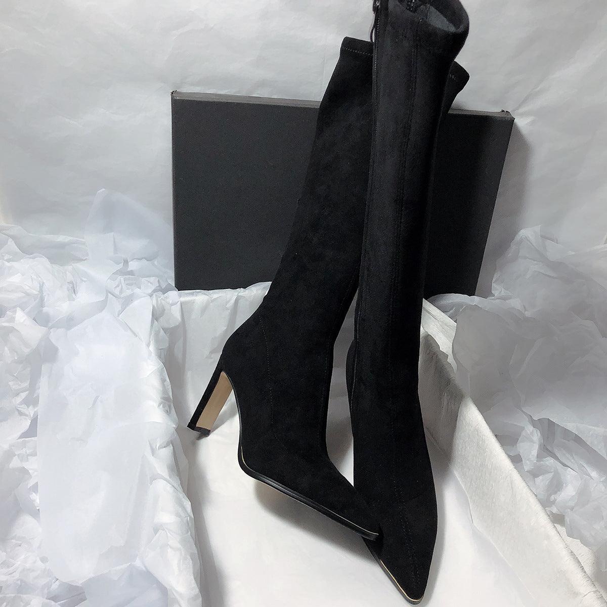 "Women's High Heel Stretch Below The Knee Boots - MANDOTOS"