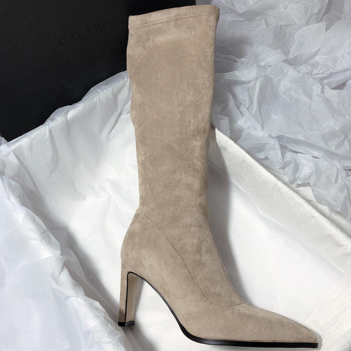 "Women's High Heel Stretch Below The Knee Boots - MANDOTOS"