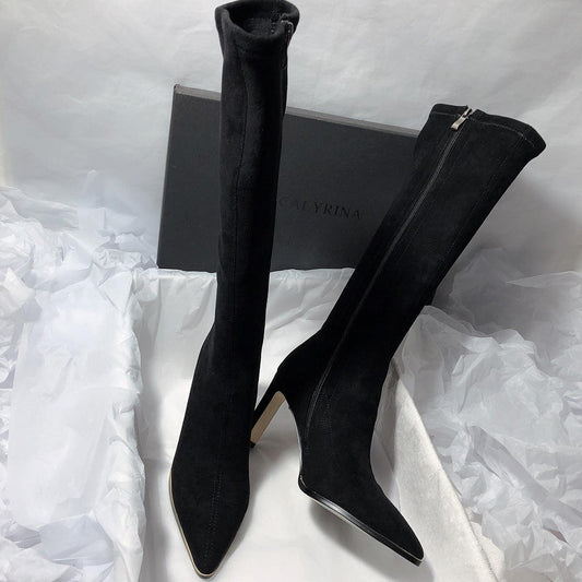 "Women's High Heel Stretch Below The Knee Boots - MANDOTOS"