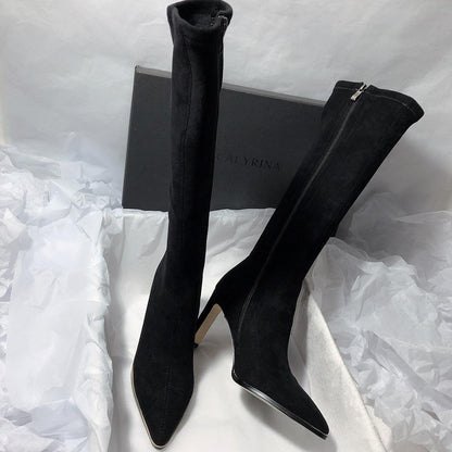 "Women's High Heel Stretch Below The Knee Boots - MANDOTOS"
