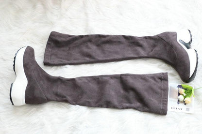 "Round toe sports high heel over knee boots - MANDOTOS"