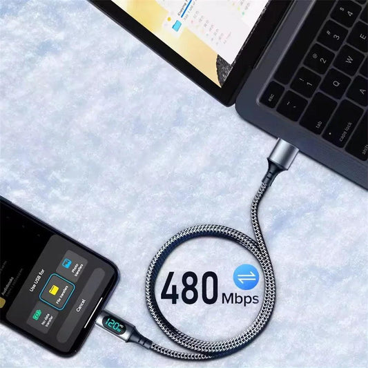 6A 120W USB A To Type C Super Fast Charge Cable Nylon Data Cord For Xiaomi Redmi POCO Samsung With Led Digital Display Cable - MANDOTOS