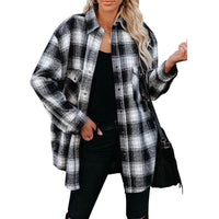 Plaid Shirt Women Spring Mid - length Loose Blouse Turndown Collar Shirt Clothing - MANDOTOS INTERNATIONAL0