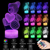 Mandotos 3D Teddy Bear Lamp Acrylic USB LED Night Light 16 Colors Remote Control MANDOTOS