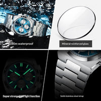Ancient Energy men's stainless steel watch with blue dial, 30m waterproof, luminous hands, mineral reinforced glass