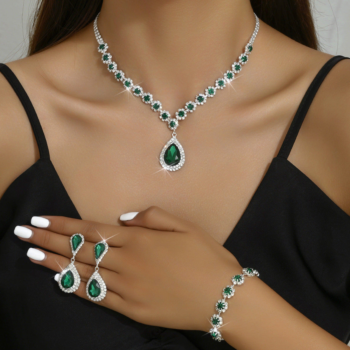 Fashion Jewelry Bridal Jewelry Suit Necklace Ear Stud Bracelet Three-piece Set - MANDOTOS