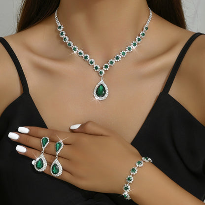 Fashion Jewelry Bridal Jewelry Suit Necklace Ear Stud Bracelet Three-piece Set - MANDOTOS