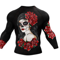 XMARTIAL Dark Mystic Rash Guard Mandotos Black Red Roses Print For Training And Martial Arts MANDOTOS