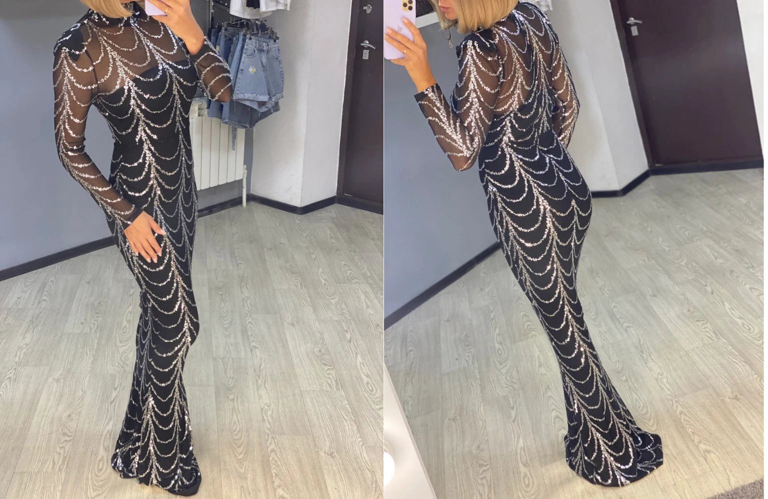 Sequins Women Maxi Dresses Long Sleeve Female Party Dresses MANDOTOS