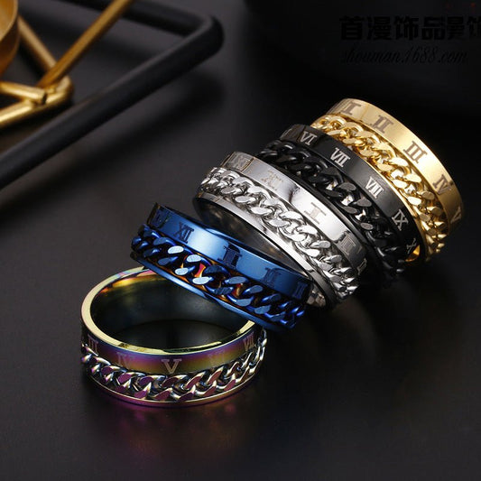 Roman Letter Rotatable Chain Rings Men Digital Titanium Steel RingFor Couple High Quality Multifunctional Bottle Opener Ring Spinner Jewelry Punk Gifts - MANDOTOS INTERNATIONAL0