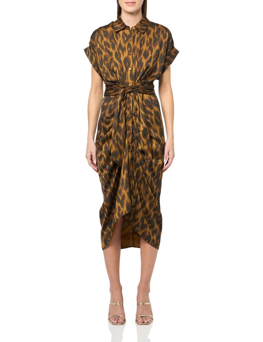 Steve Madden Satin Tori Shirtdress Toffee - MANDOTOS INTERNATIONAL