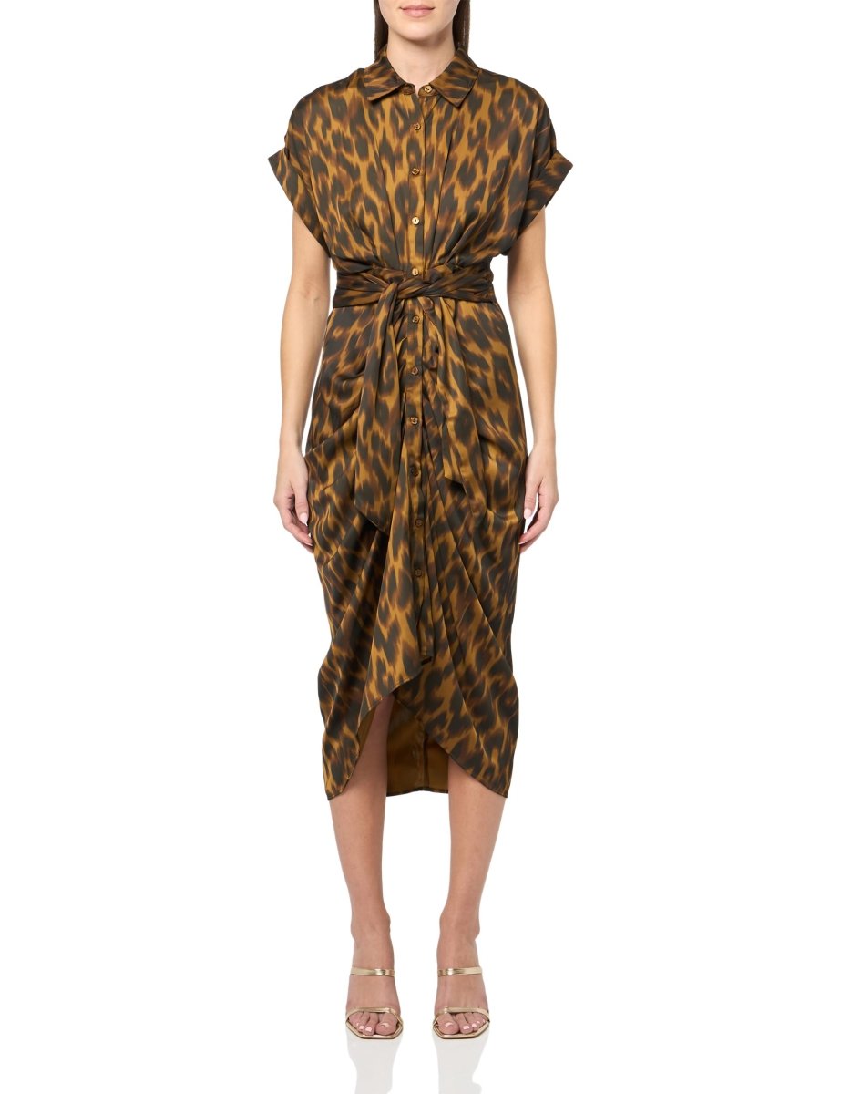 Steve Madden Satin Tori Shirtdress Toffee - MANDOTOS INTERNATIONAL