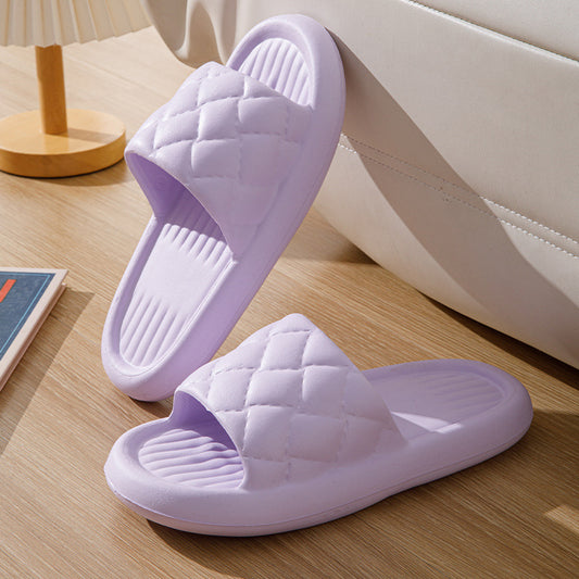 New Rhombus Home Slippers Summer Non-slip Floor Bathroom Slipper Lightweight Simple House Shoes For Women Men - MANDOTOS