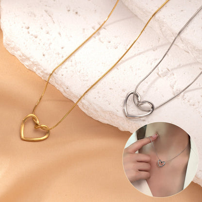 Fashion Jewelry Tainless Steel Twist Hollow Heart Pendant Necklace For Women Spicy Girls Simple Clavicle Chain Jewelry Gift - MANDOTOS