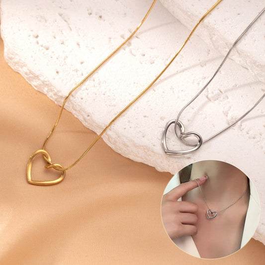 Fashion Jewelry Tainless Steel Twist Hollow Heart Pendant Necklace For Women Spicy Girls Simple Clavicle Chain Jewelry Gift - MANDOTOS