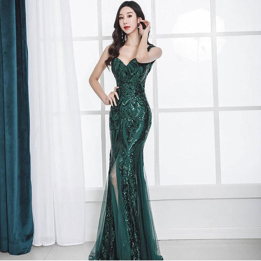 Fishtail Long Summer Sequins Sling Evening Dress Banquet MANDOTOS