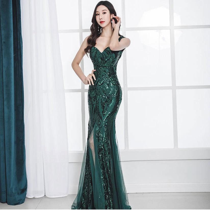 Fishtail Long Summer Sequins Sling Evening Dress Banquet MANDOTOS