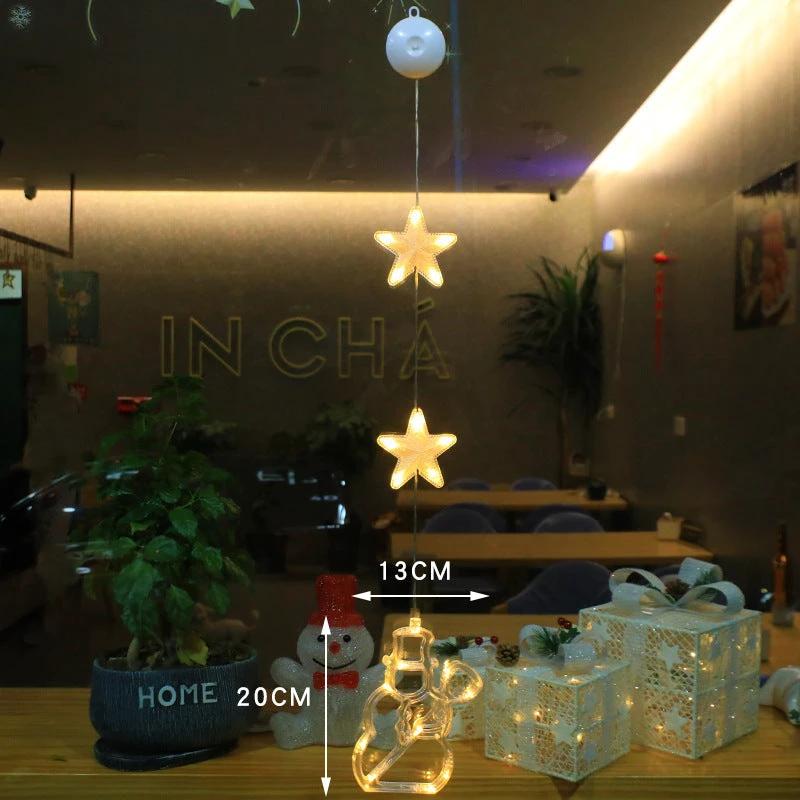 Christmas 3Pcs LED Star Hanging Lights For Home Decor Suction Cup Battery Powered - MANDOTOS