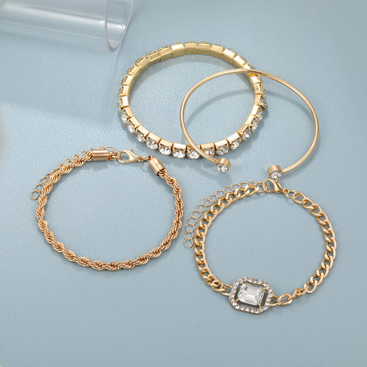 Fashion Jewelry 4 Pcs Crystal Bracelet Set Bohemian Design For Women Vintage Luxury Twisted Cuff Chains Armband Jewelry Accessories - MANDOTOS