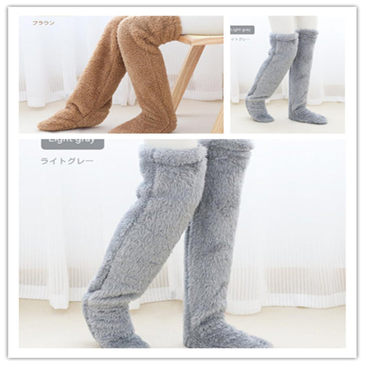 Over Knee High Fuzzy Long Socks Winter Warm Cold Leg Knee Joint Cold-proof Stockings Home Floor Sleeping Socks - MANDOTOS