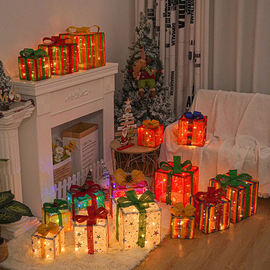 Lighted Up Outdoor Christmas Decorations Luminous Christmas Gift Box With Bow For Holiday Christmas Tree Home Yard Decor - MANDOTOS
