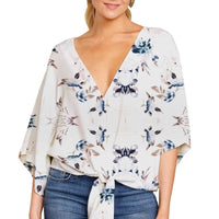 New V Neck Blouse Women Leopard Print Shirts Floral Tie Front Blouses Batwing Summer Oversize Ladies Tops - MANDOTOS INTERNATIONAL0