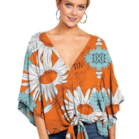New V Neck Blouse Women Leopard Print Shirts Floral Tie Front Blouses Batwing Summer Oversize Ladies Tops - MANDOTOS INTERNATIONAL0