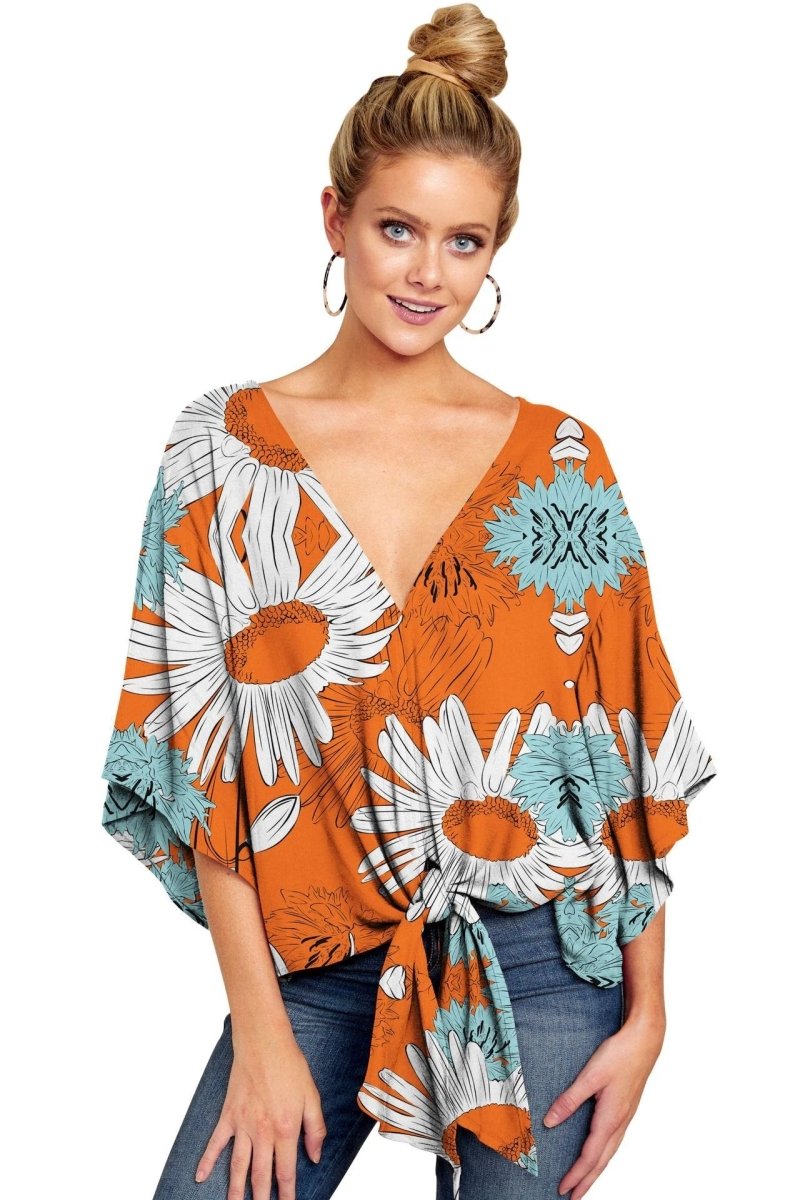 New V Neck Blouse Women Leopard Print Shirts Floral Tie Front Blouses Batwing Summer Oversize Ladies Tops - MANDOTOS INTERNATIONAL0