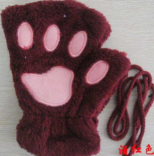 Winter Lovely Half Cover Paw Bear Cat Claw Gloves Short Finger MANDOTOS