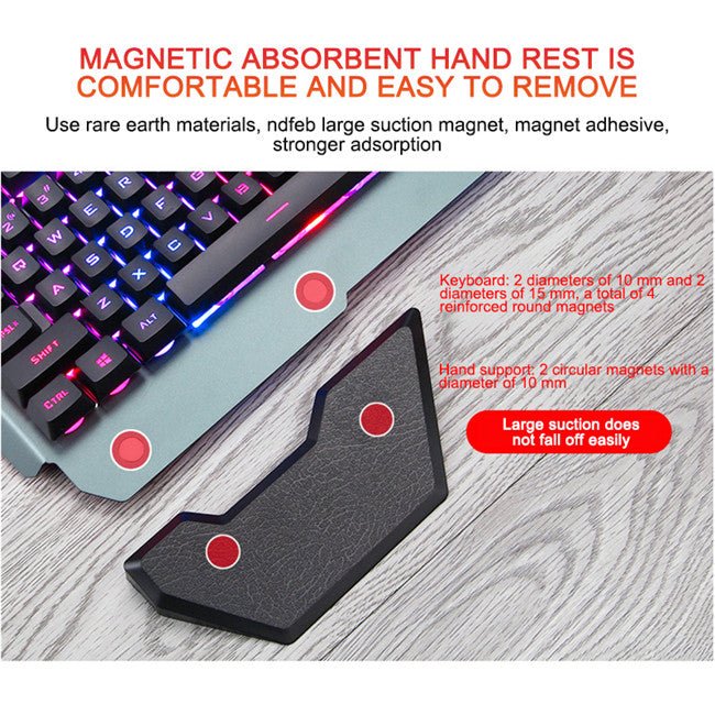 Gaming wired mechanical keyboard with RGB backlight and magnetic hand rest