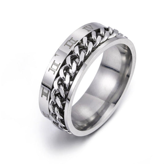Roman Letter Rotatable Chain Rings Men Digital Titanium Steel RingFor Couple High Quality Multifunctional Bottle Opener Ring Spinner Jewelry Punk Gifts - MANDOTOS INTERNATIONAL0