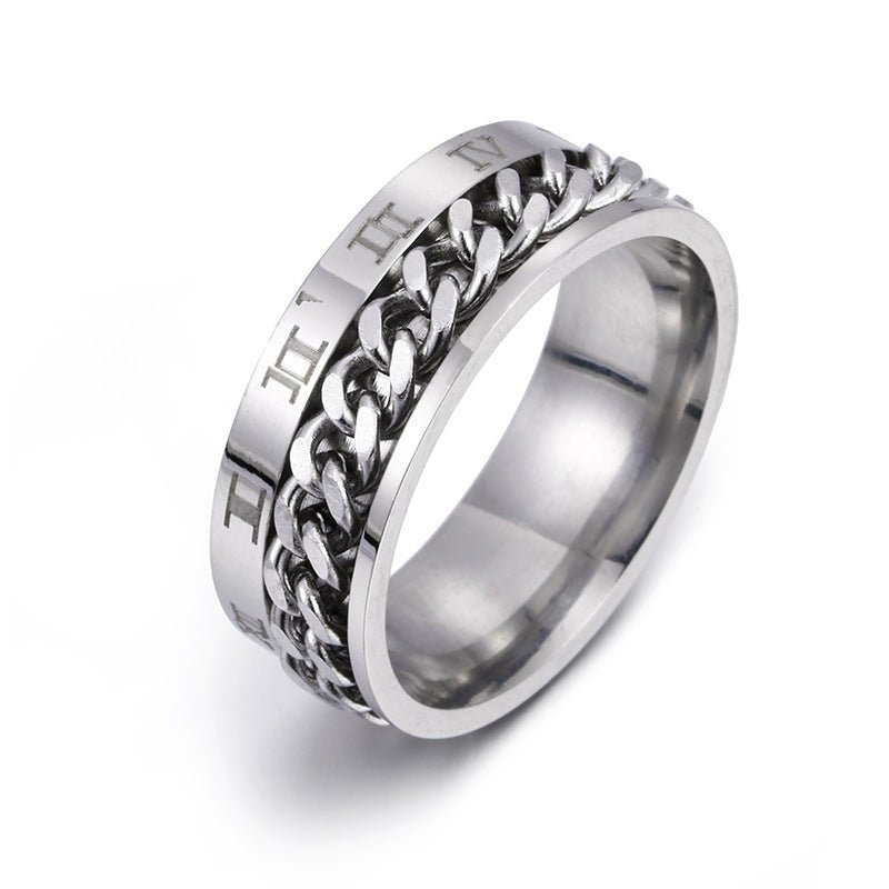 Roman Letter Rotatable Chain Rings Men Digital Titanium Steel RingFor Couple High Quality Multifunctional Bottle Opener Ring Spinner Jewelry Punk Gifts - MANDOTOS INTERNATIONAL0