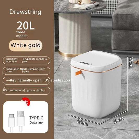 Smart Trash Can with Automatic Opening and Multiple Functions - White ABS Material - MANDOTOS