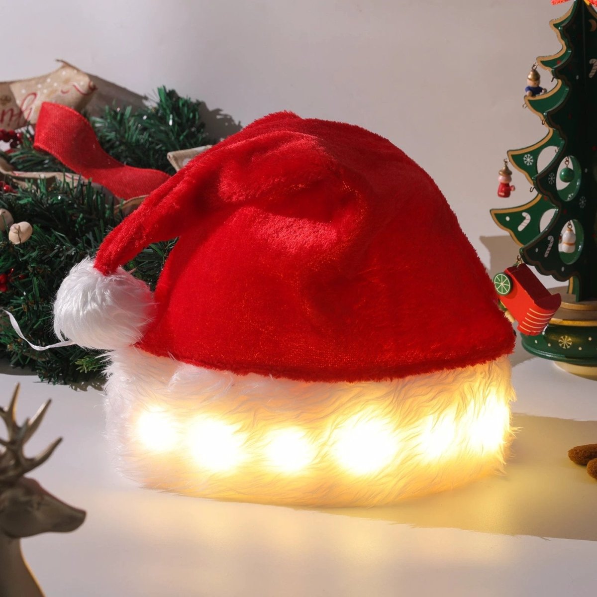 Mandotos Christmas Hat LED Light Plush Luminous Santa Hat For Children And Adults - MANDOTOS