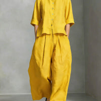 Three-Quarter Sleeve Shirt & Loose Trousers Two-Piece Set