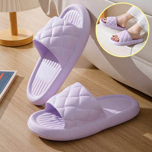 New Rhombus Home Slippers Summer Non-slip Floor Bathroom Slipper Lightweight Simple House Shoes For Women Men - MANDOTOS