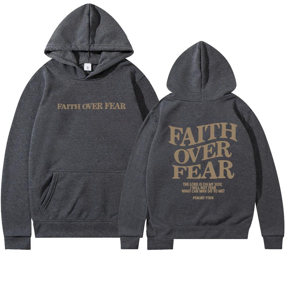 Mandotos Faith Over Fear Christian Hoodie Unisex Brown Bible Verse Psalms 118 Verse 6 - MANDOTOS
