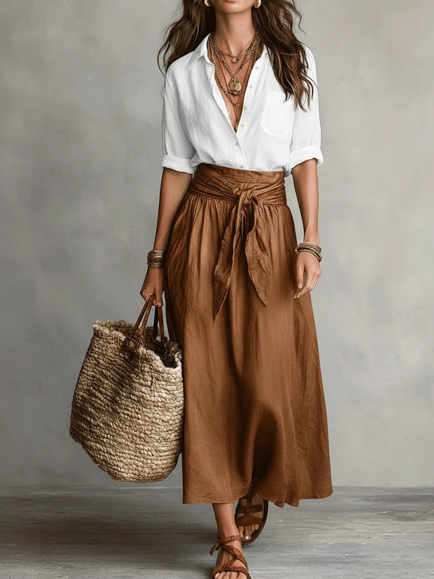 Button-Down Shirt & Straight Skirt Two-Piece Set - MANDOTOS INTERNATIONALTwo-Piece Set